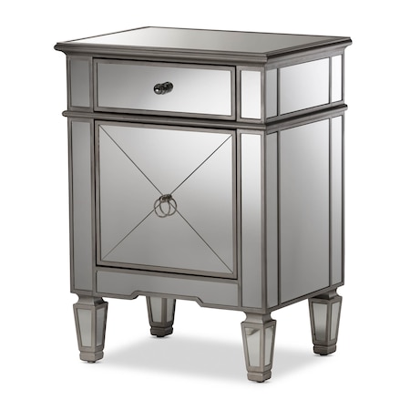 Baxton Studio Claudia Hollywood Regency Glamour Style Mirrored Nightstand 136-7482